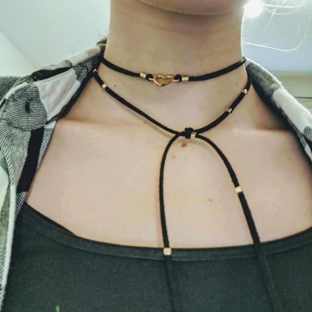 Black and Gold Heart and Glitter Layered Choker